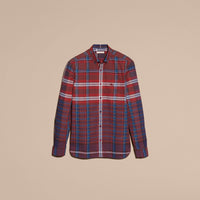 BURGUNDY RED Chemise en coton à motif check avec col boutonné