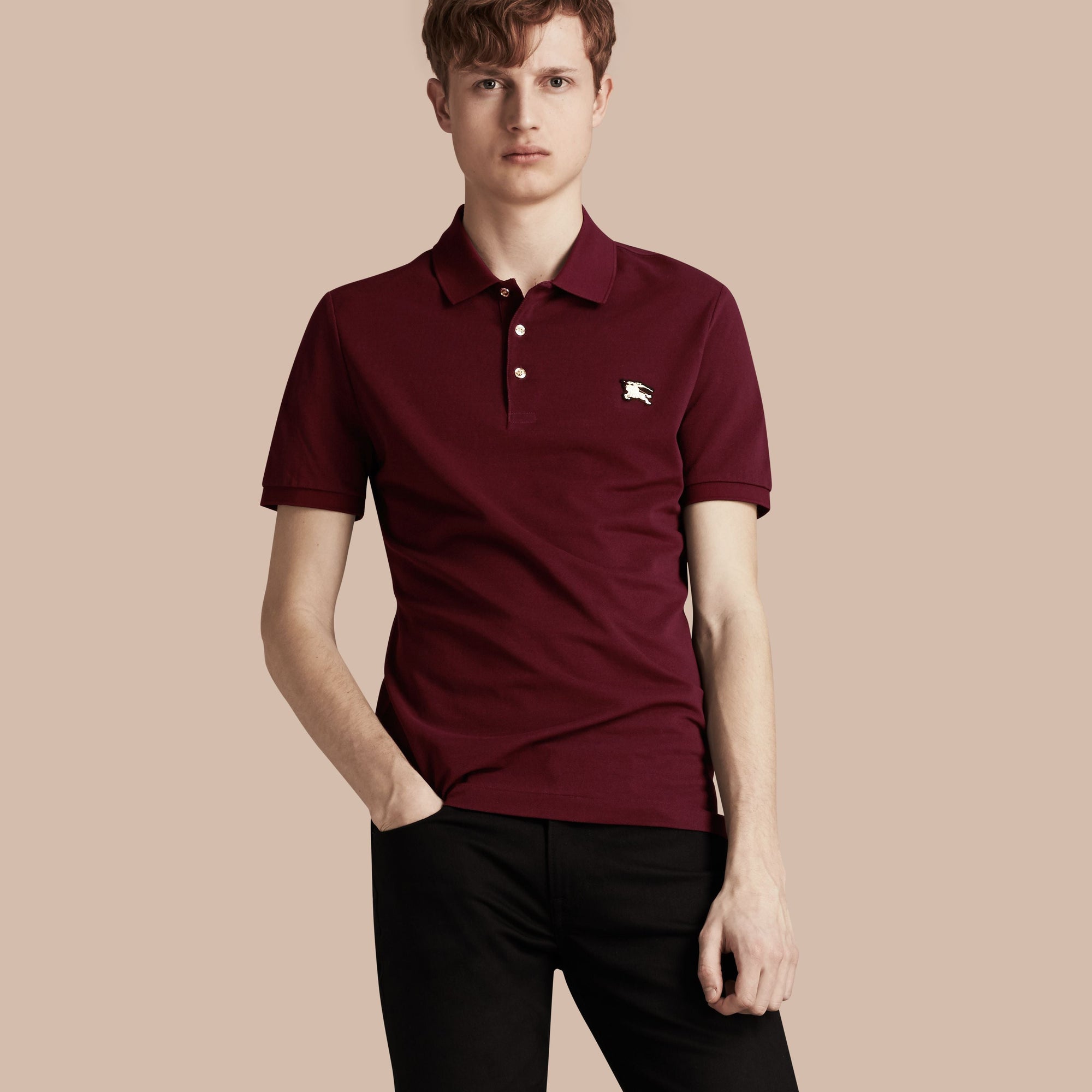 BURGUNDY RED Polo en piqué de coton