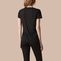 BLACK T-shirt en lin à col V et mailles ouvertes