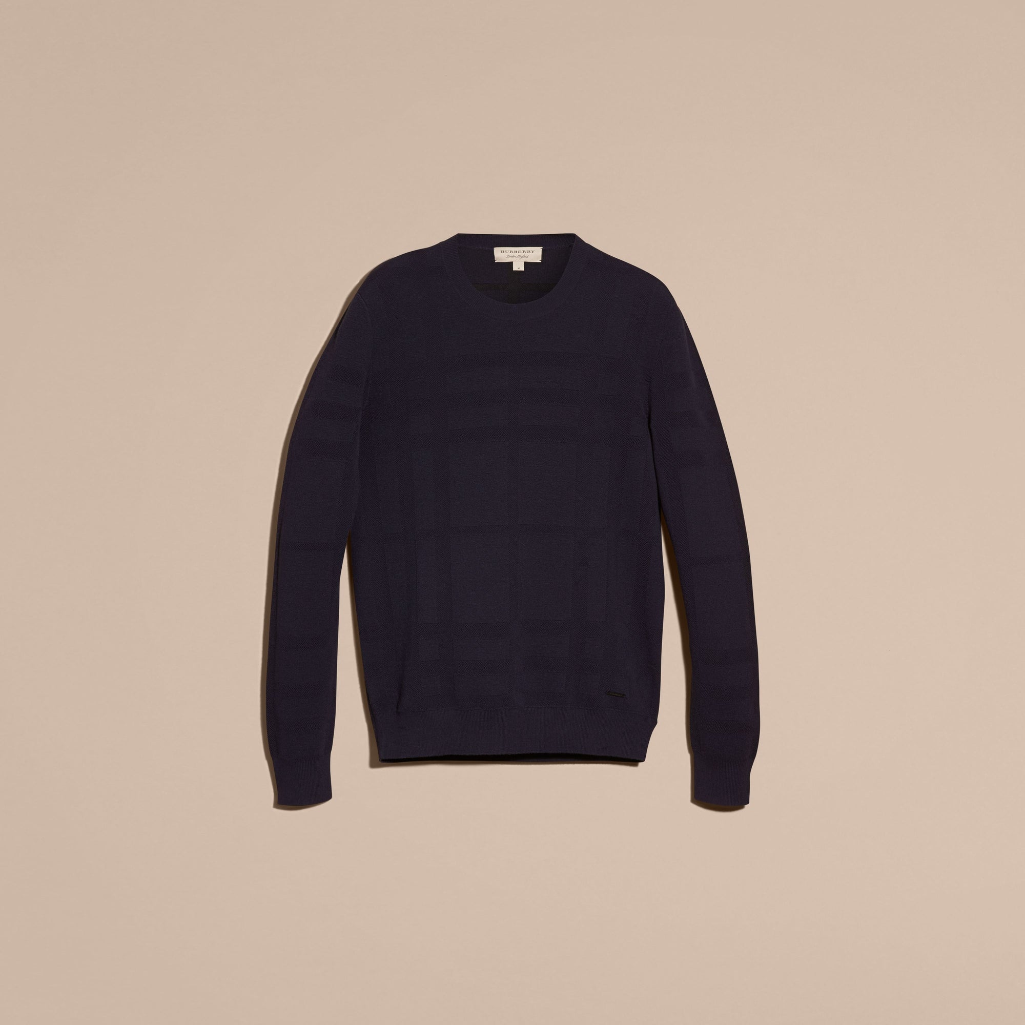 NAVY Pull léger en jacquard de soie et laine à motif check