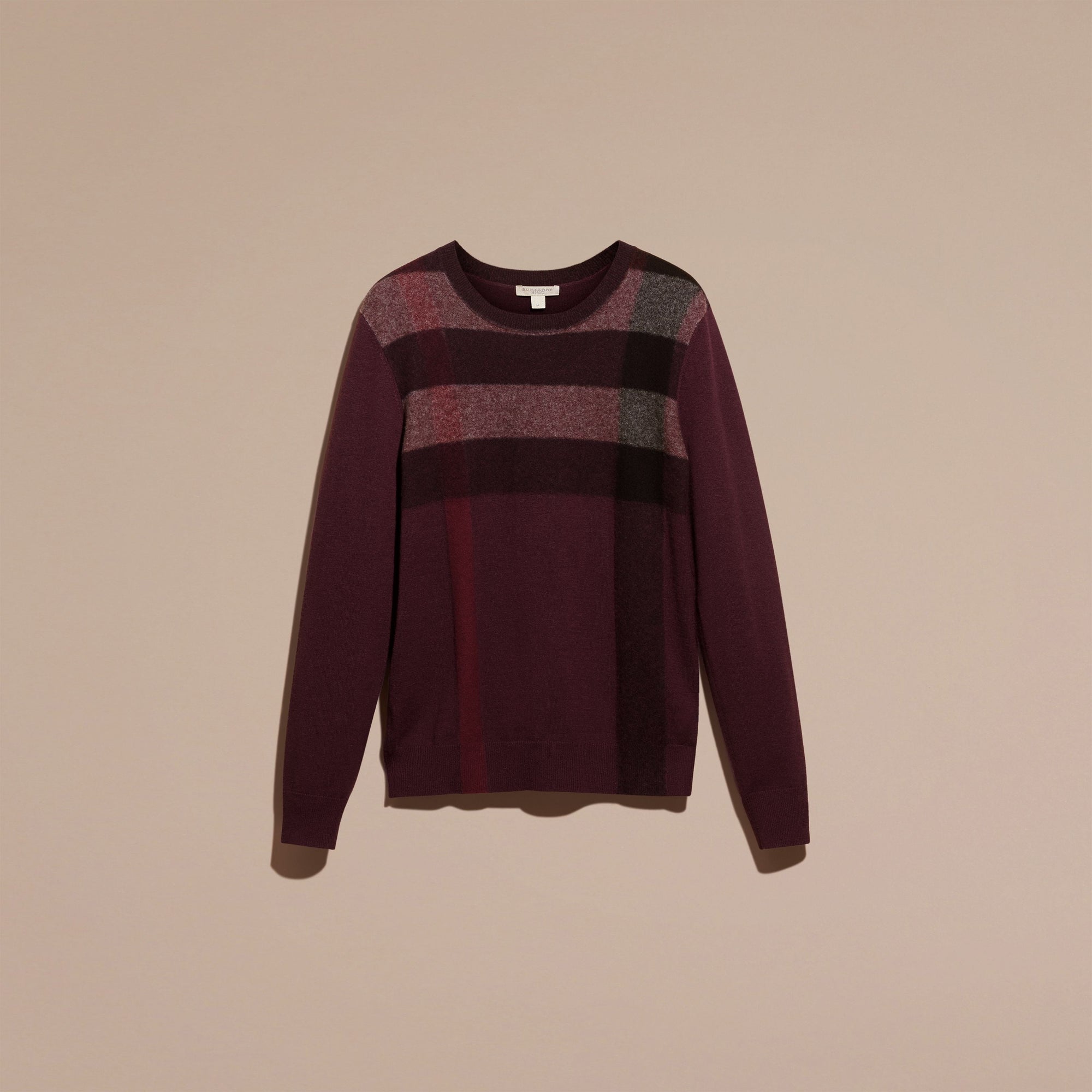 BURGUNDY RED Pull en cachemire et coton à motif check graphique