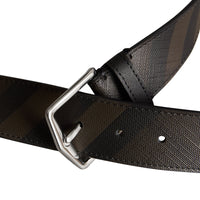 CHOCOLATE/BLACK Ceinture à motif London check avec éléments en cuir