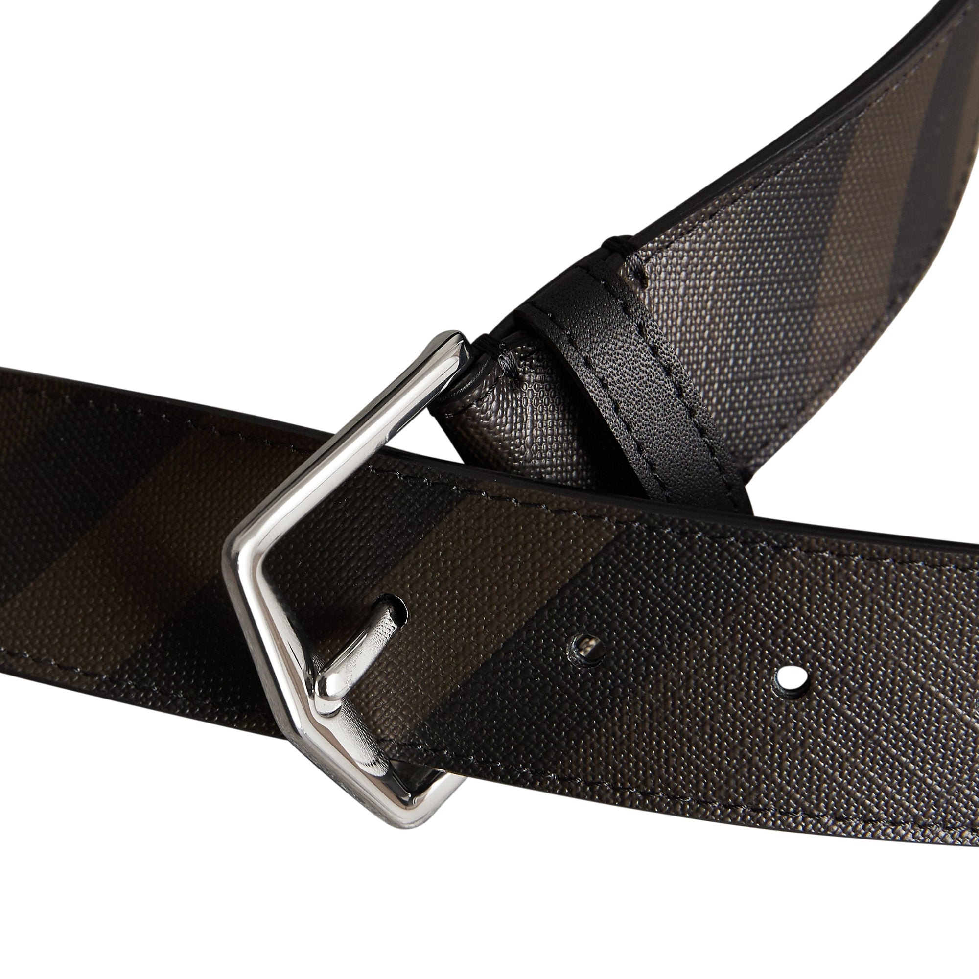 CHOCOLATE/BLACK Ceinture à motif London check avec éléments en cuir