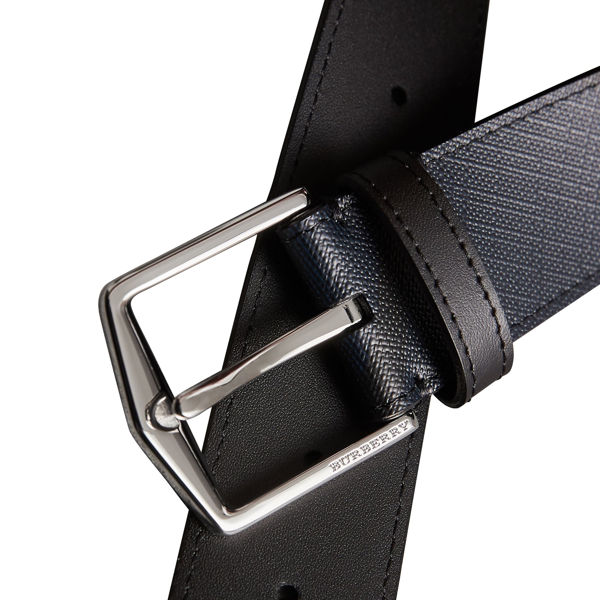 NAVY/BLACK Ceinture à motif London check avec éléments en cuir