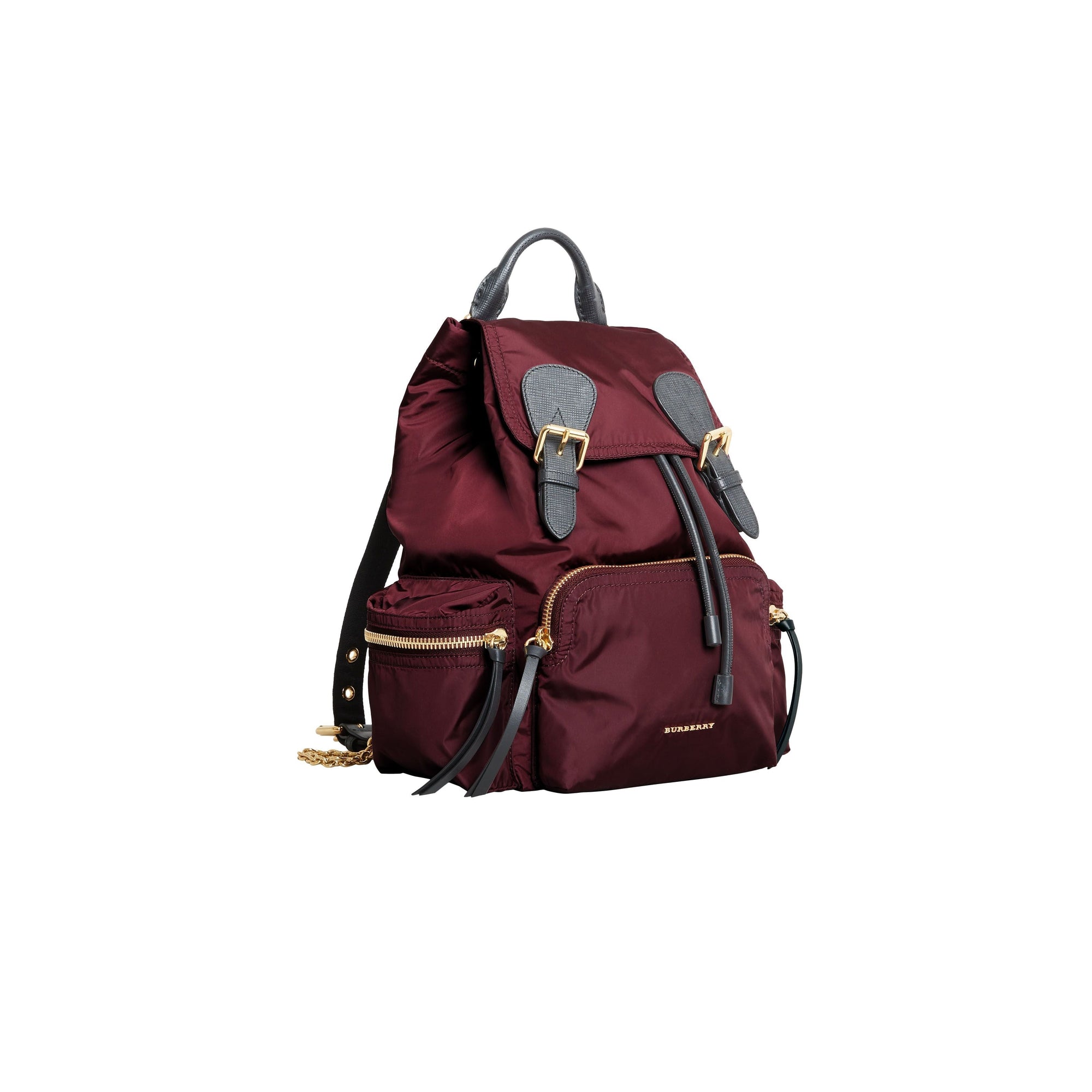 Sac the rucksack moyen en nylon technique et cuir - Rouge bourgogne
