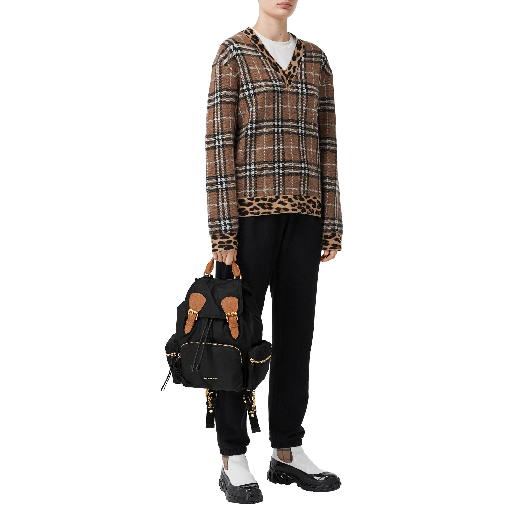 BLACK Sac The Rucksack moyen en nylon technique et cuir