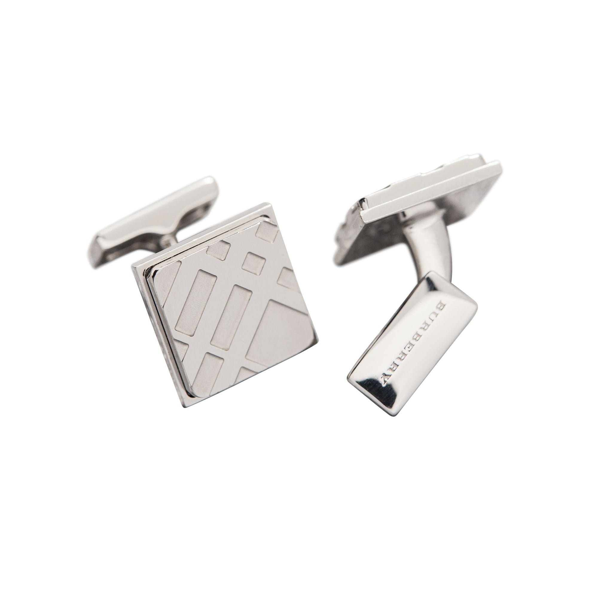 SILVER Boutons de manchette carrés gravés du motif check