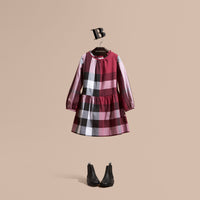 DARK PLUM PINK Robe en coton à motif check avec détails ruchés