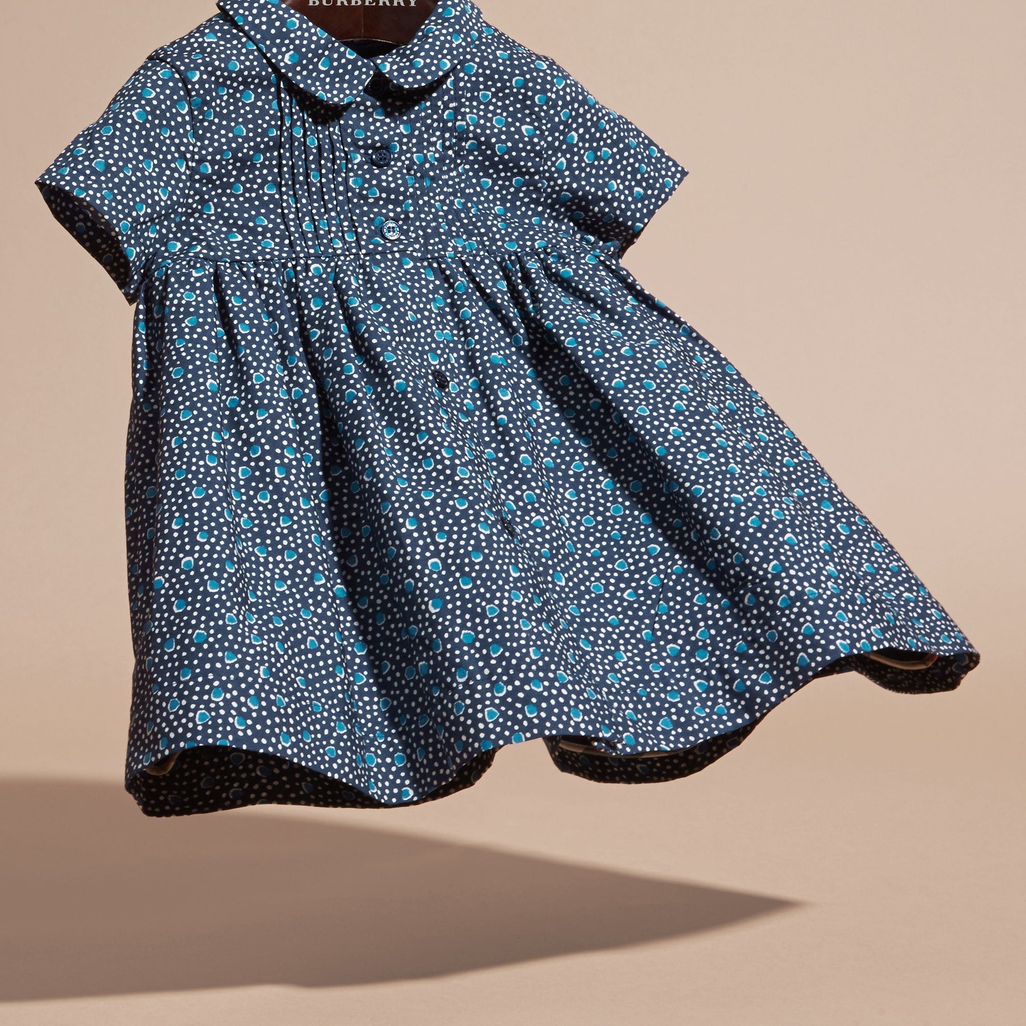 PALE NAVY Robe en coton avec imprimé à pois arty et nervures