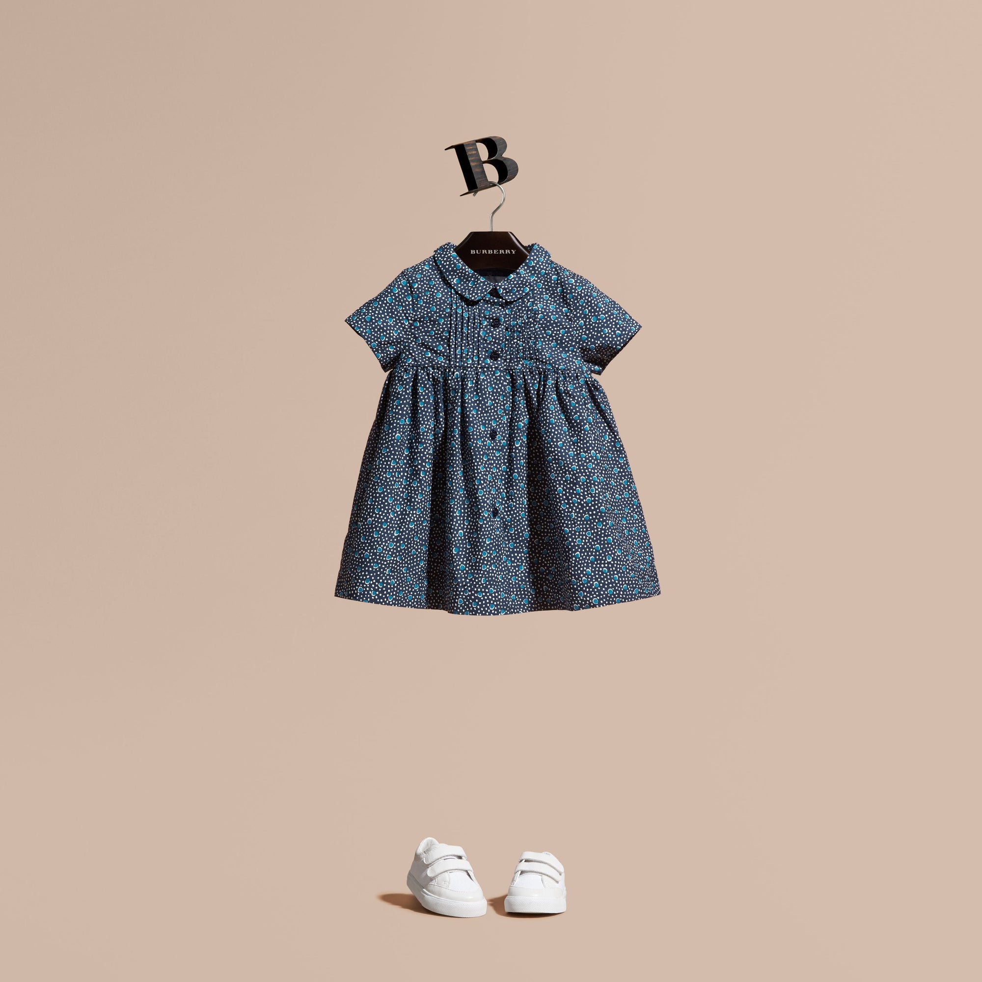 PALE NAVY Robe en coton avec imprimé à pois arty et nervures