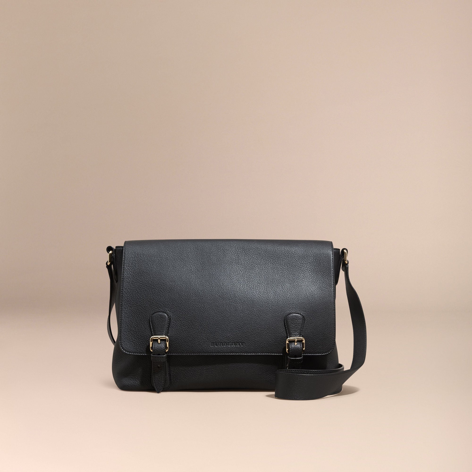 BLACK Sac Messenger en cuir grené