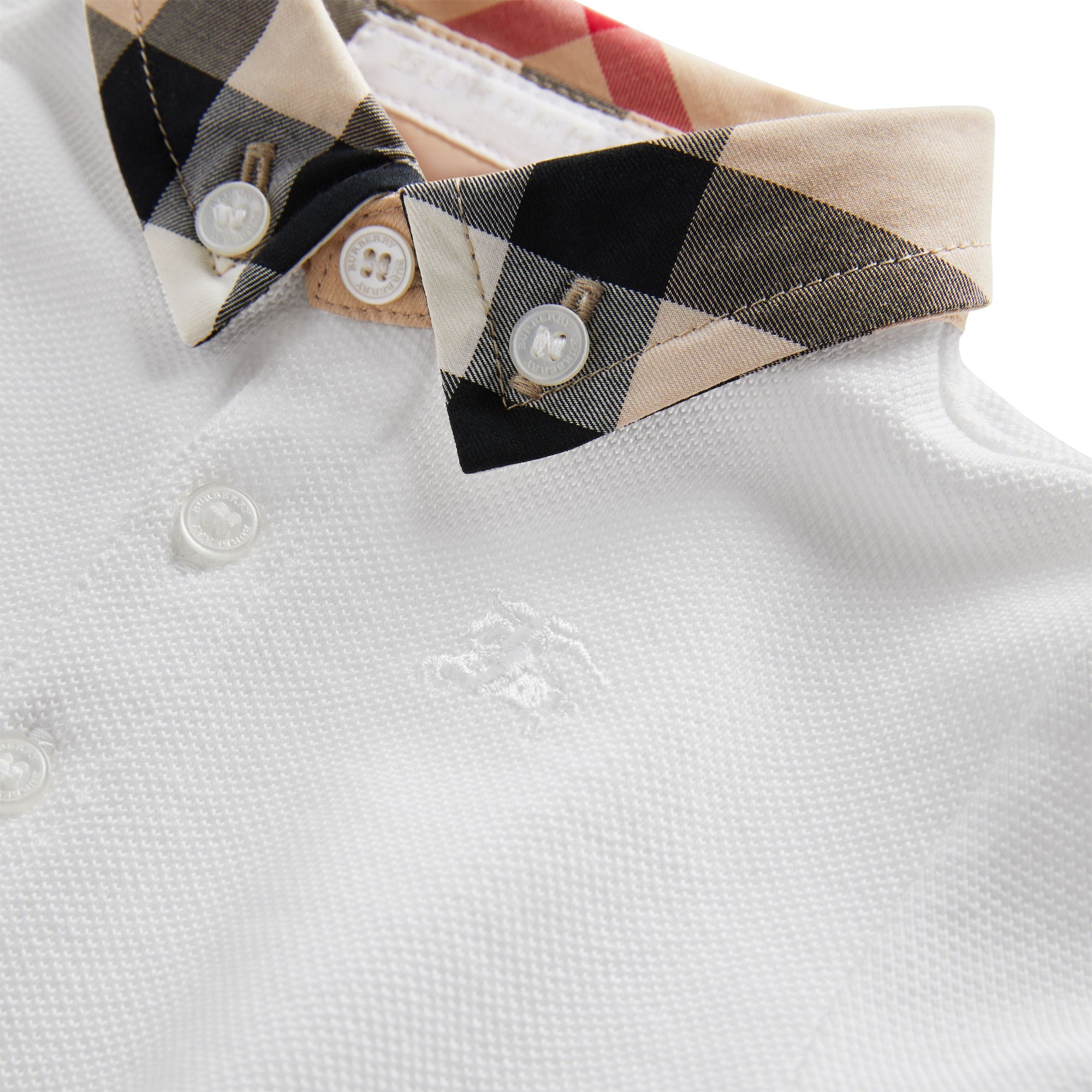 WHITE Polo en coton avec col à motif check