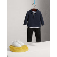 TRUE NAVY Polo à manches longues en coton avec éléments check
