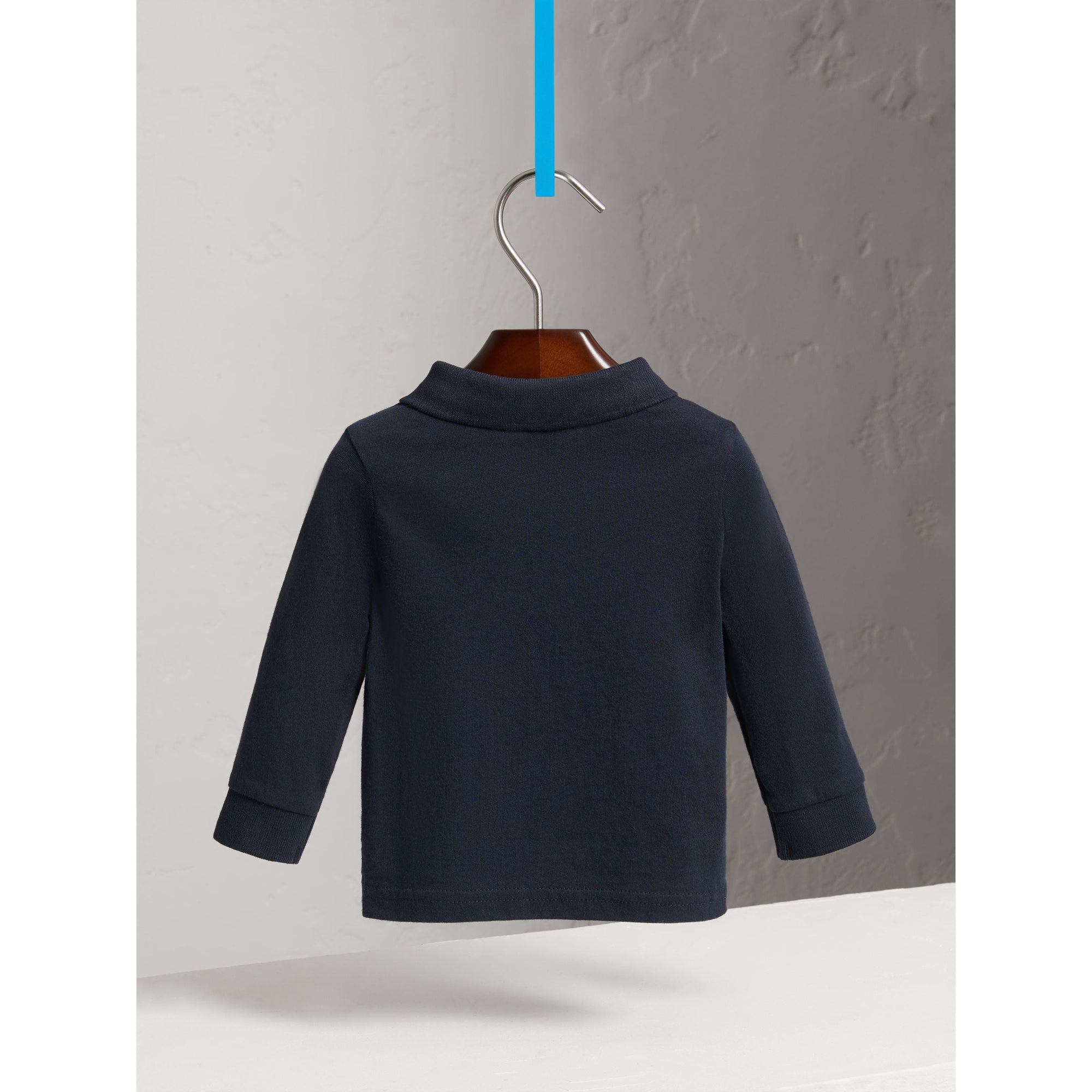 TRUE NAVY Polo à manches longues en coton avec éléments check
