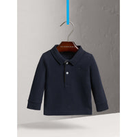 TRUE NAVY Polo à manches longues en coton avec éléments check