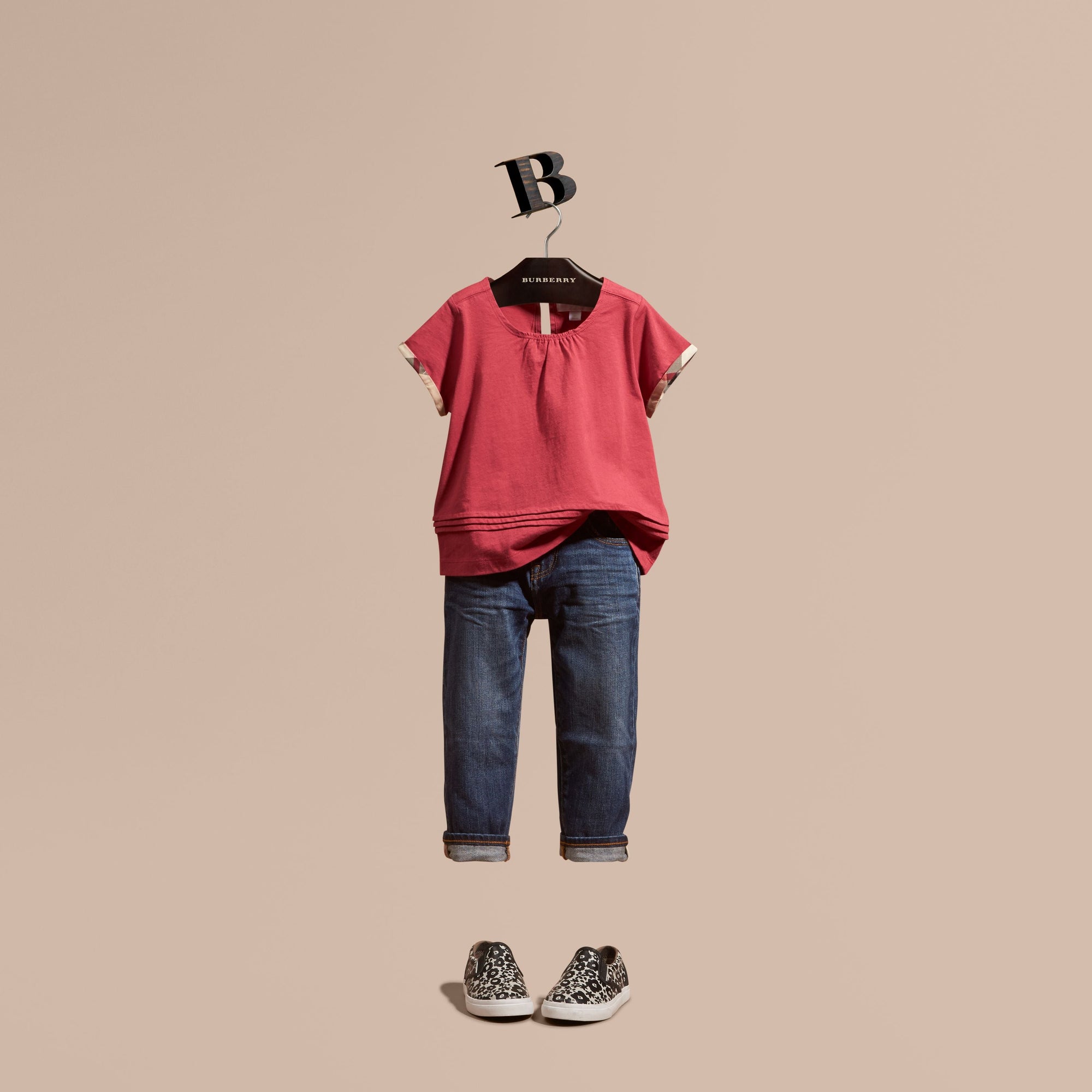 DARK PLUM PINK T-shirt à plis en coton à motif check