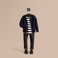 NAVY Haut en laine mérinos avec capuche et éléments à motif check