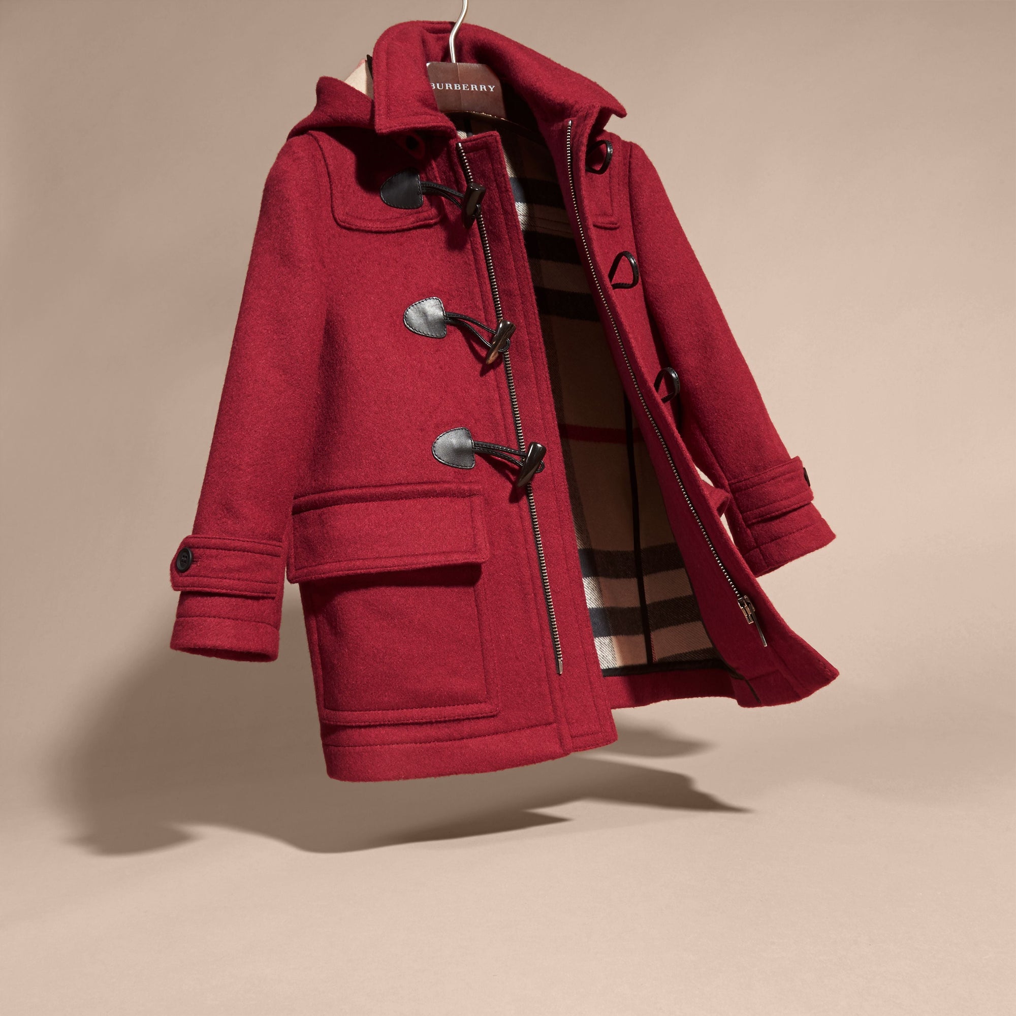 CLARET PINK Duffle-coat en laine à capuche doublée du motif check