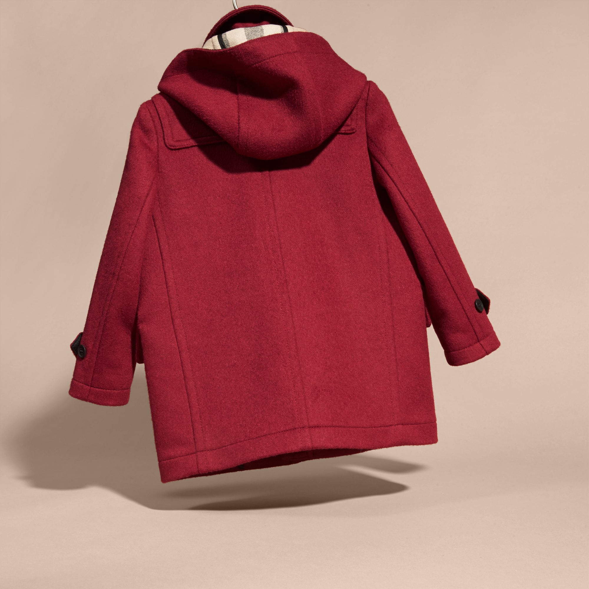 CLARET PINK Duffle-coat en laine à capuche doublée du motif check