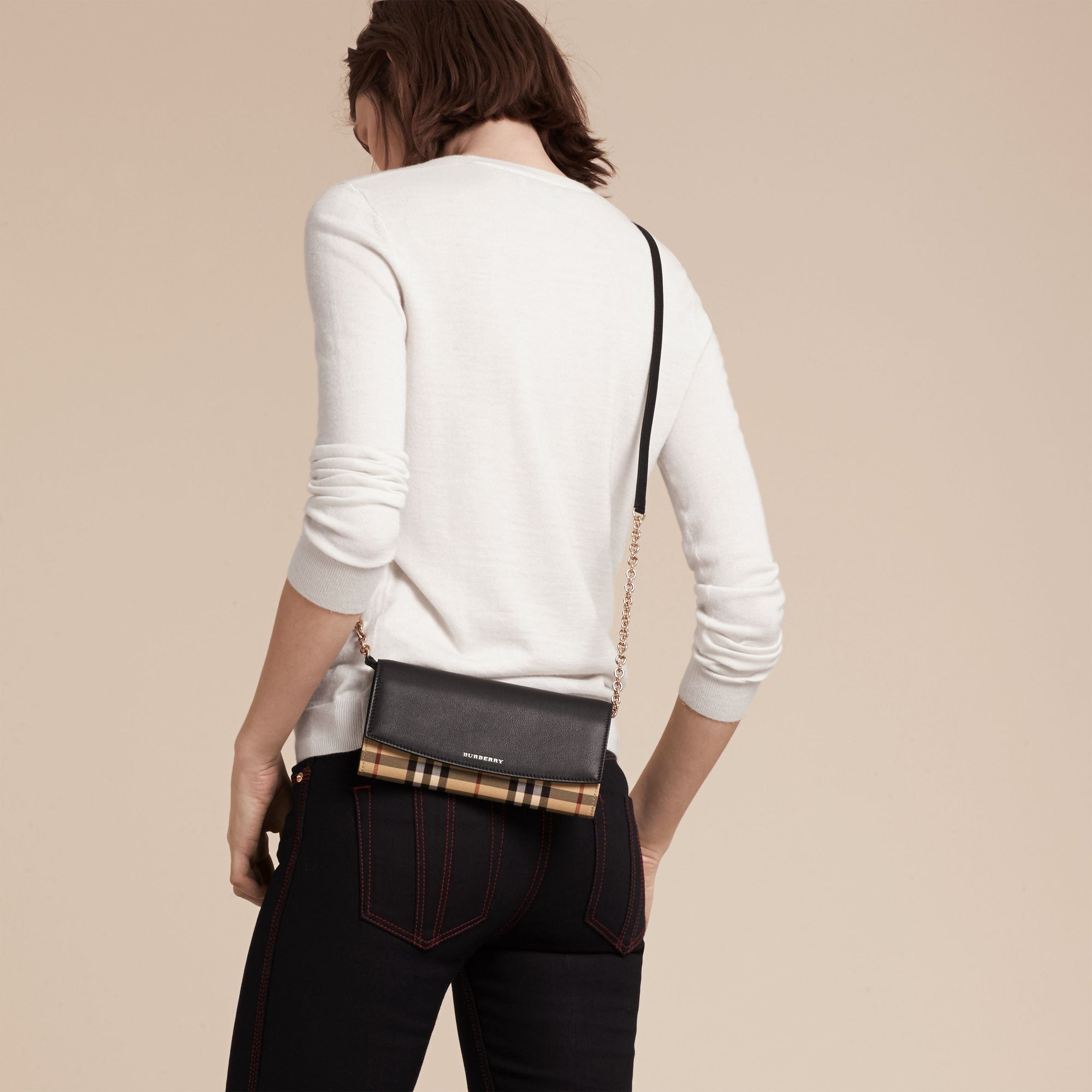 BLACK Portefeuille en tissu Horseferry check et cuir avec chaîne