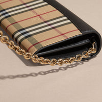 BLACK Portefeuille en tissu Horseferry check et cuir avec chaîne