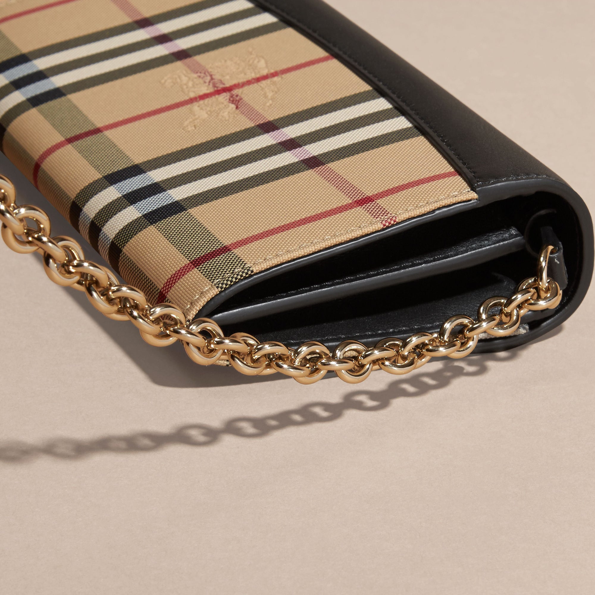 BLACK Portefeuille en tissu Horseferry check et cuir avec chaîne