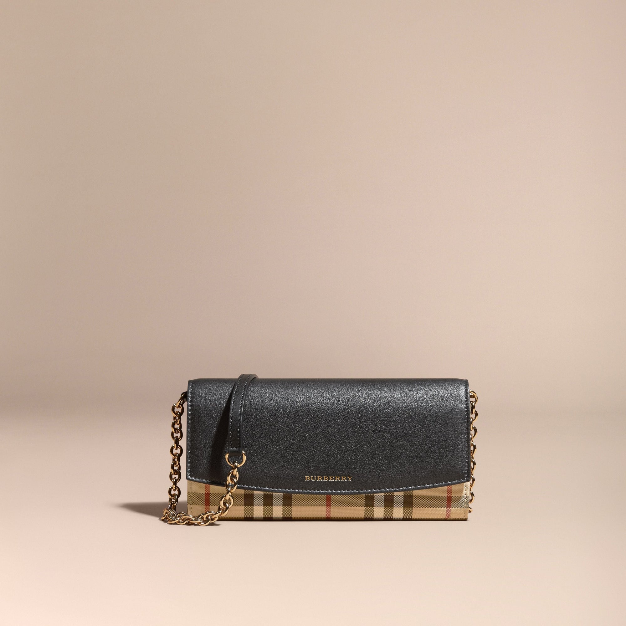 BLACK Portefeuille en tissu Horseferry check et cuir avec chaîne
