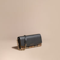 BLACK Portefeuille en tissu Horseferry check et cuir avec chaîne