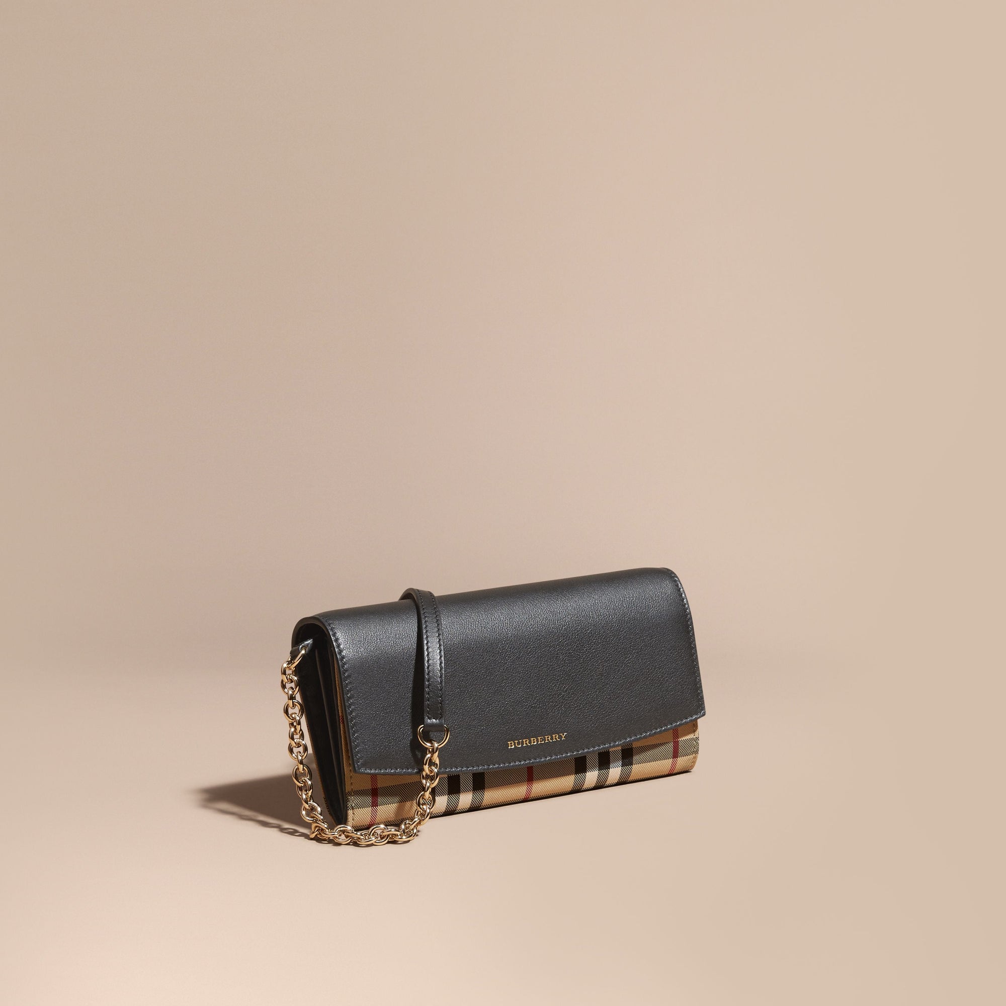 BLACK Portefeuille en tissu Horseferry check et cuir avec chaîne