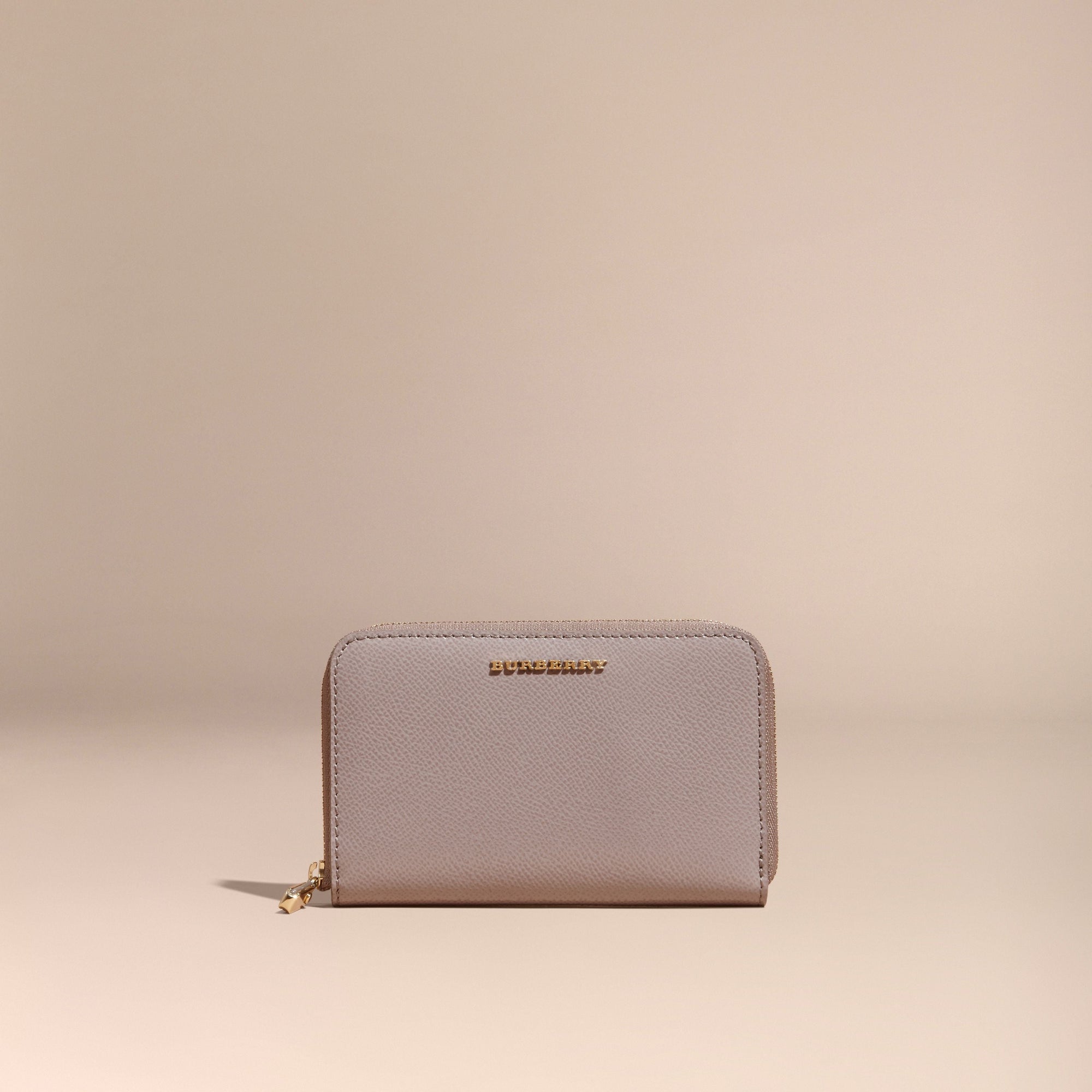 PALE GREY Portefeuille zippé en cuir London verni