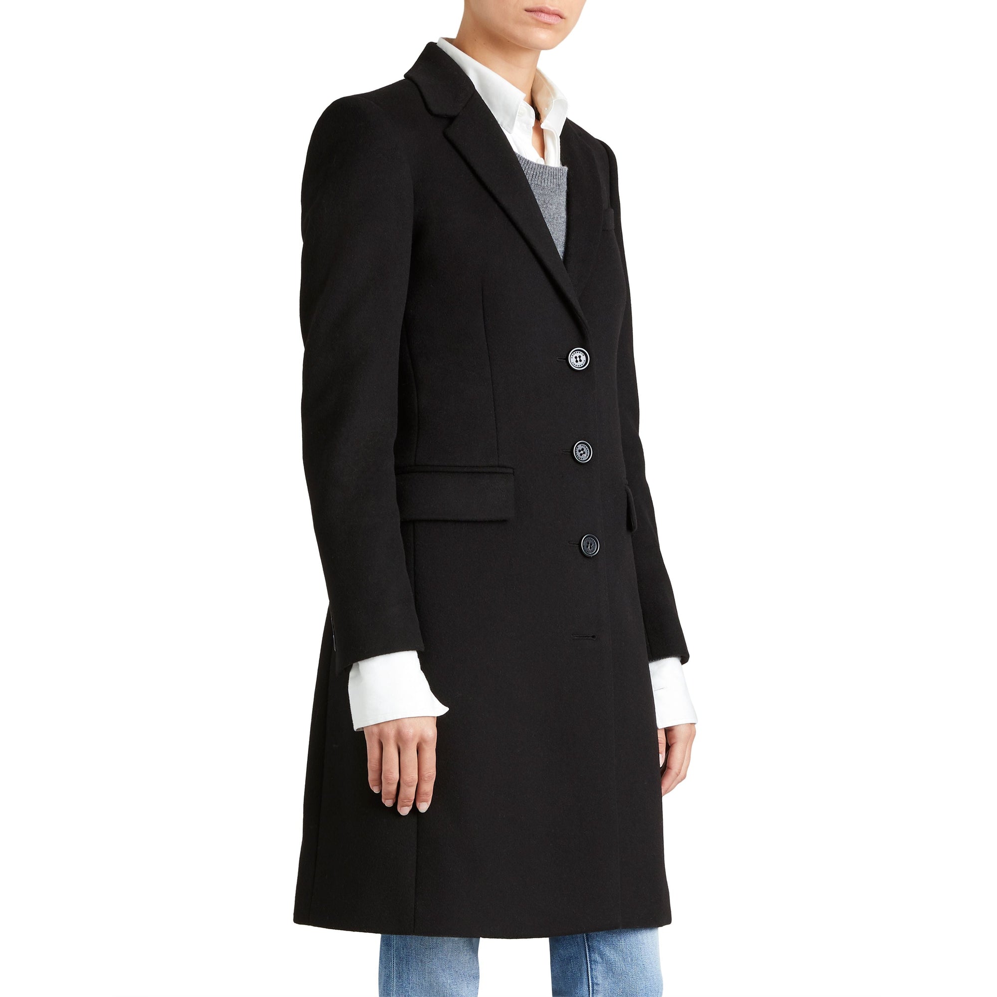 Manteau ajusté en laine et cachemire - Noir