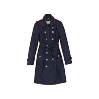 Trench-coat en soie et laine avec passepoil - Marine