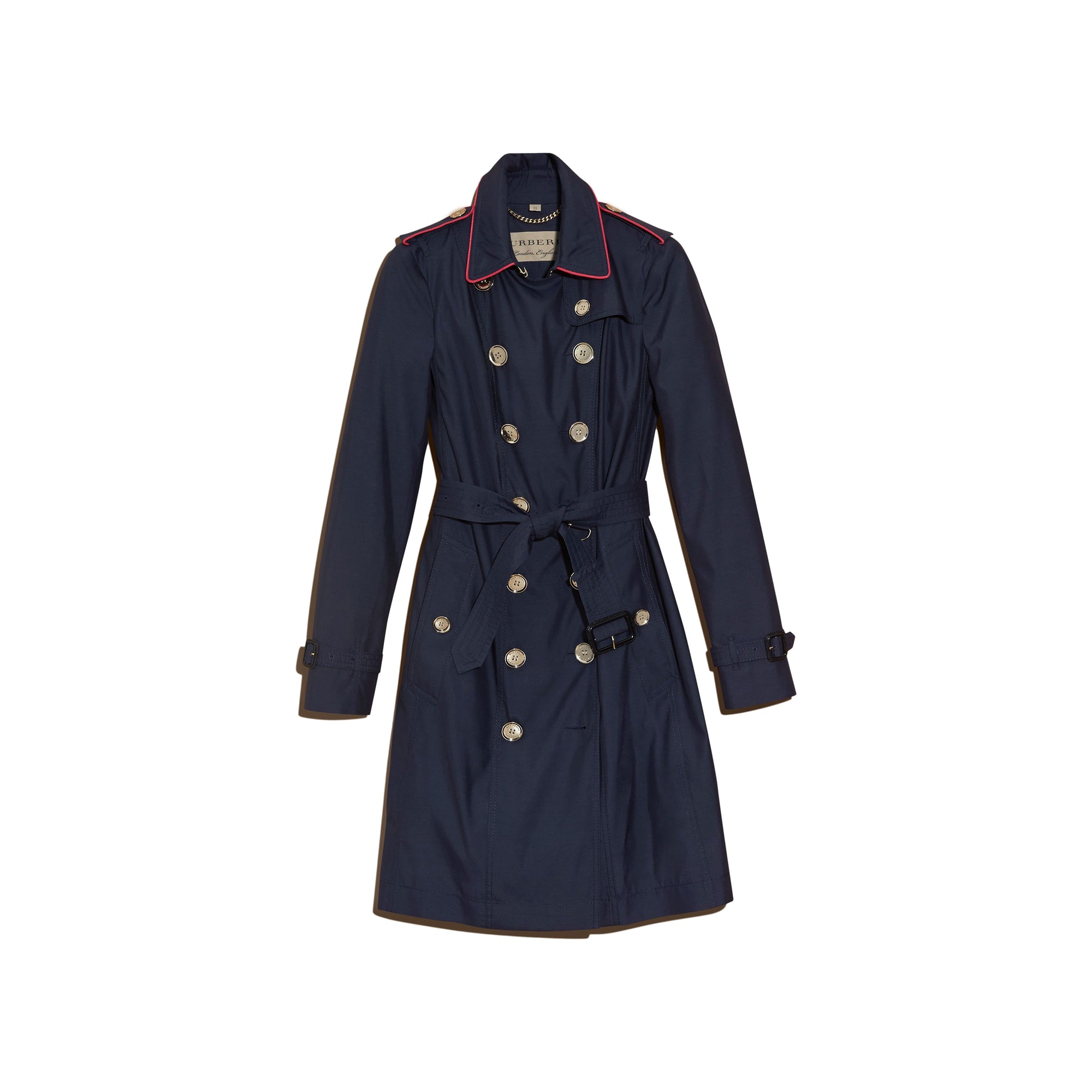Trench-coat en soie et laine avec passepoil - Marine