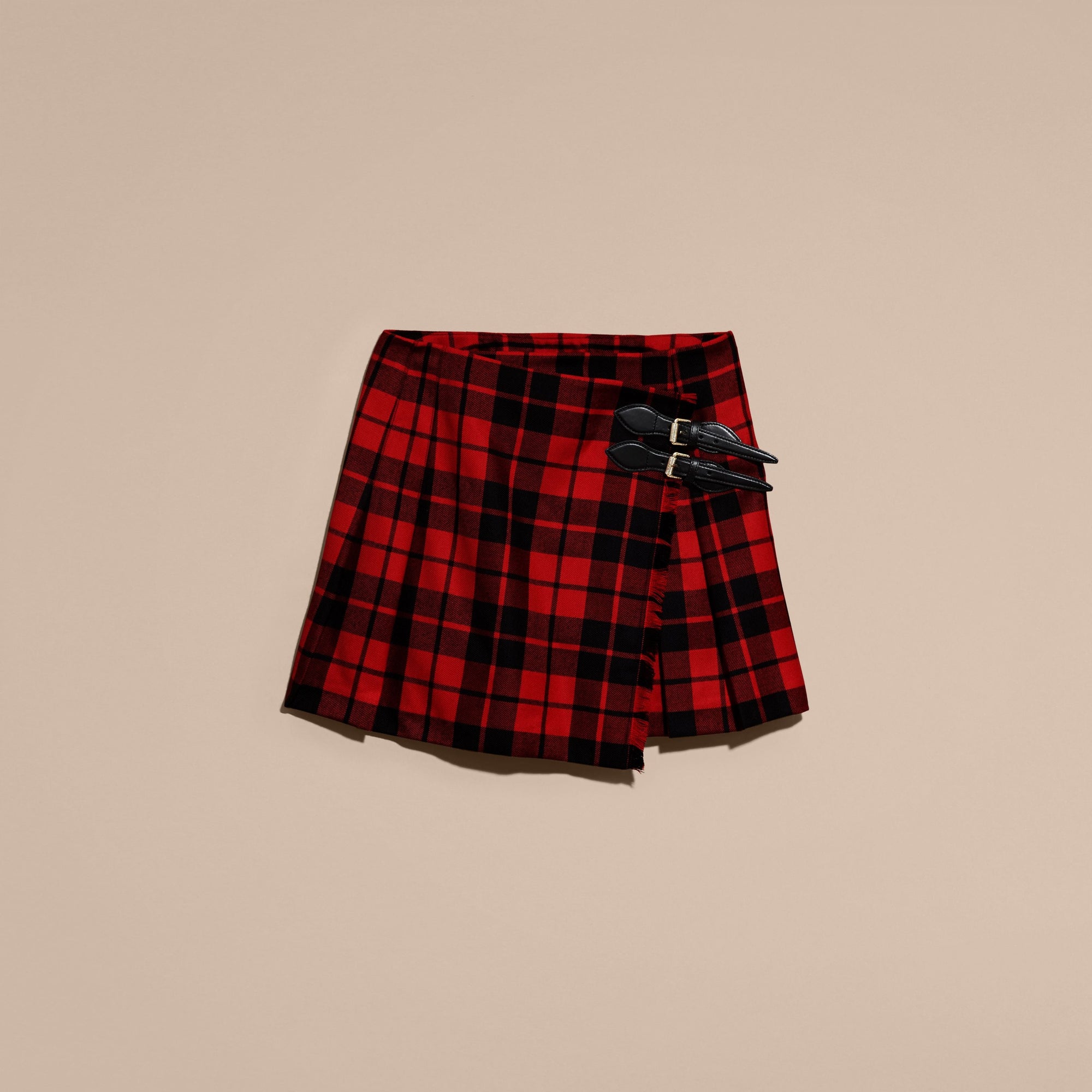BRIGHT RED Jupe kilt en laine tartan