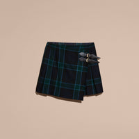 BOTTLE GREEN Jupe kilt en laine à motif check