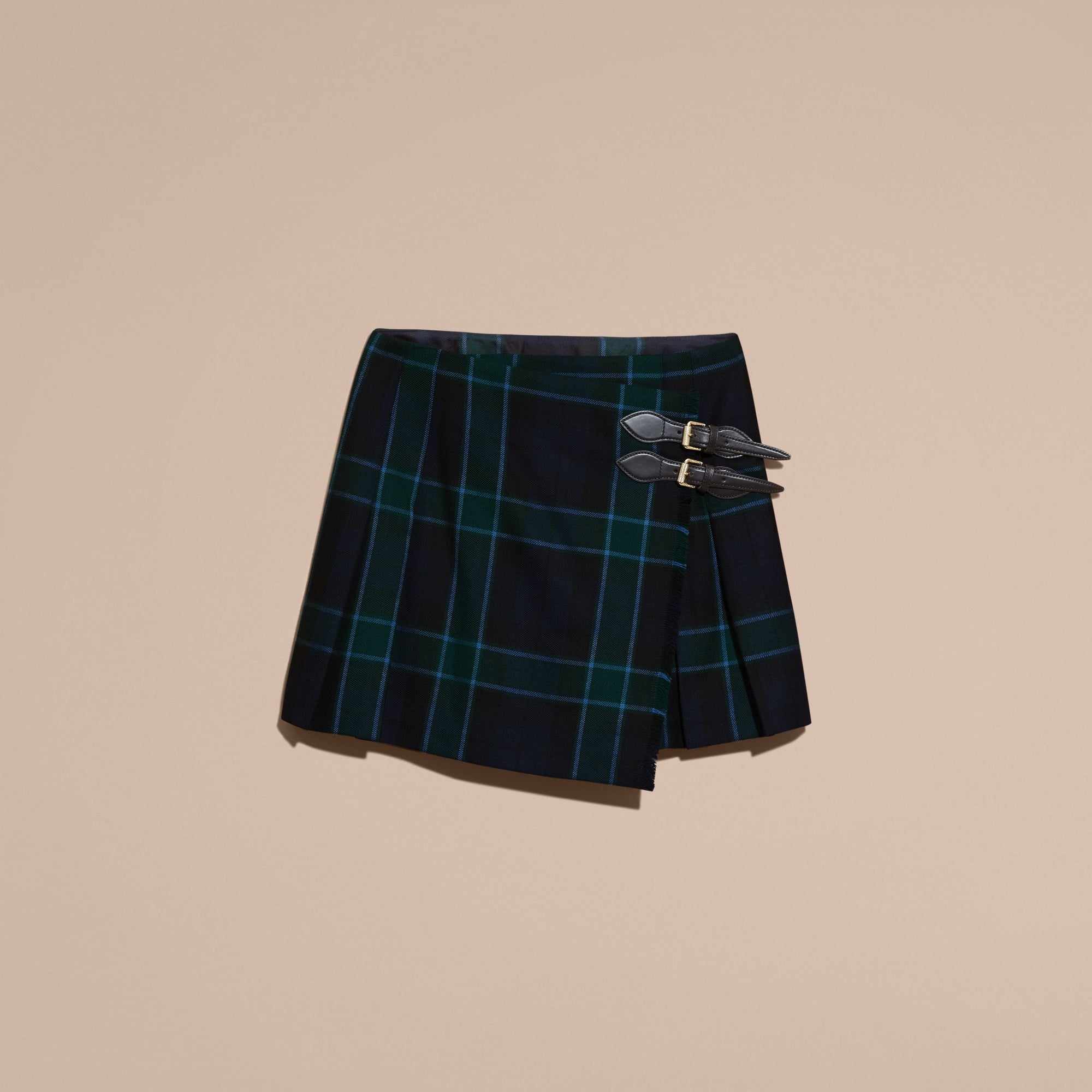 BOTTLE GREEN Jupe kilt en laine à motif check