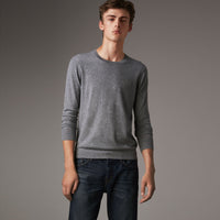 PALE GREY MELANGE Pull en cachemire avec éléments en jacquard à motif check