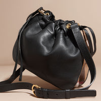 BLACK Sac à bandoulière en cuir grené et coton House check