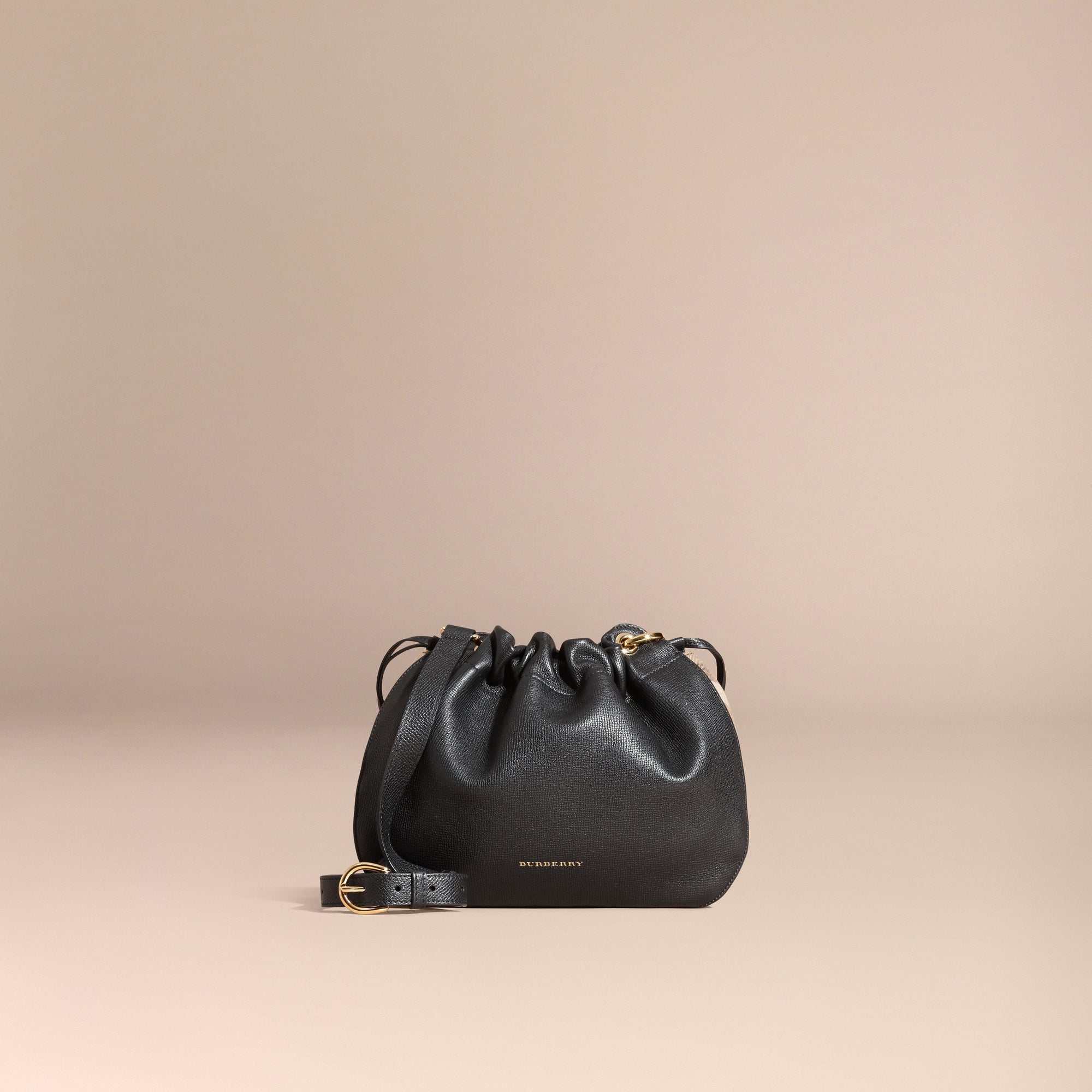 BLACK Sac à bandoulière en cuir grené et coton House check