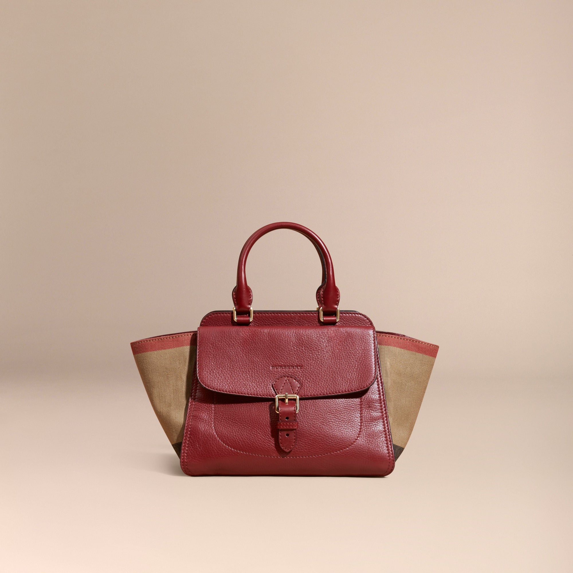 BURGUNDY RED Sac tote medium à motif Canvas check avec éléments en cuir