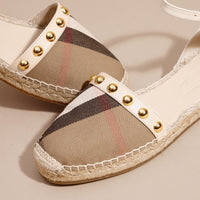 CREAM Sandales espadrilles en cuir clouté et coton House check