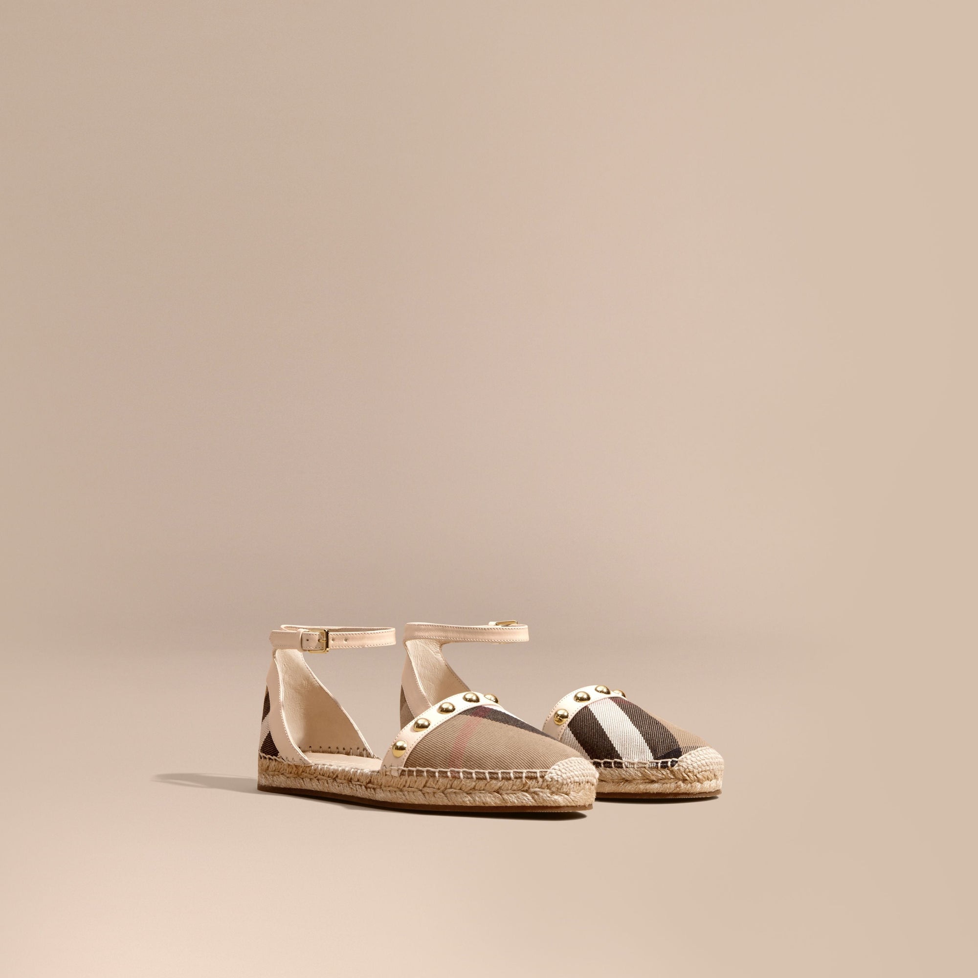CREAM Sandales espadrilles en cuir clouté et coton House check
