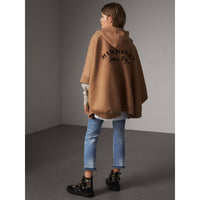 CAMEL Poncho à capuche en laine et cachemire mélangés