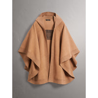 CAMEL Poncho à capuche en laine et cachemire mélangés