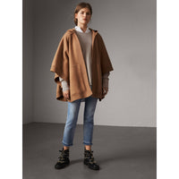 CAMEL Poncho à capuche en laine et cachemire mélangés