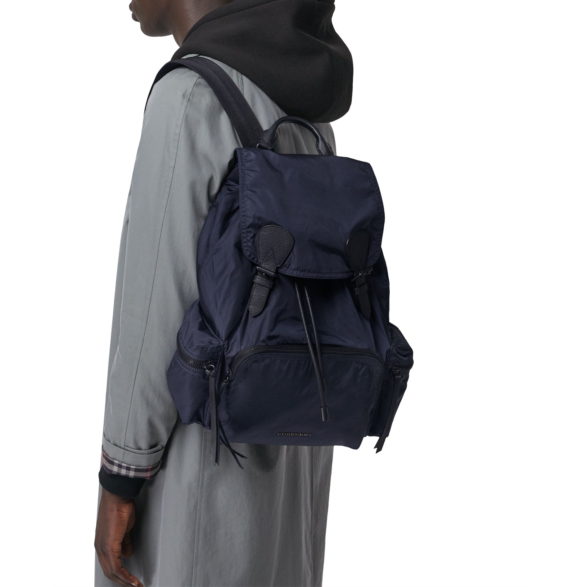 Grand sac the rucksack en nylon technique et cuir - Bleu encre