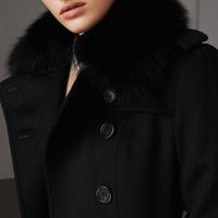 Trench-coat en laine et cachemire avec col en fourrure - Noir