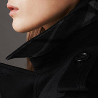 Trench-coat en laine et cachemire avec col en fourrure - Noir