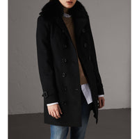Trench-coat en laine et cachemire avec col en fourrure - Noir