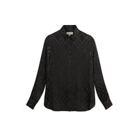 Chemise en soie à motif check ton sur ton - Noir